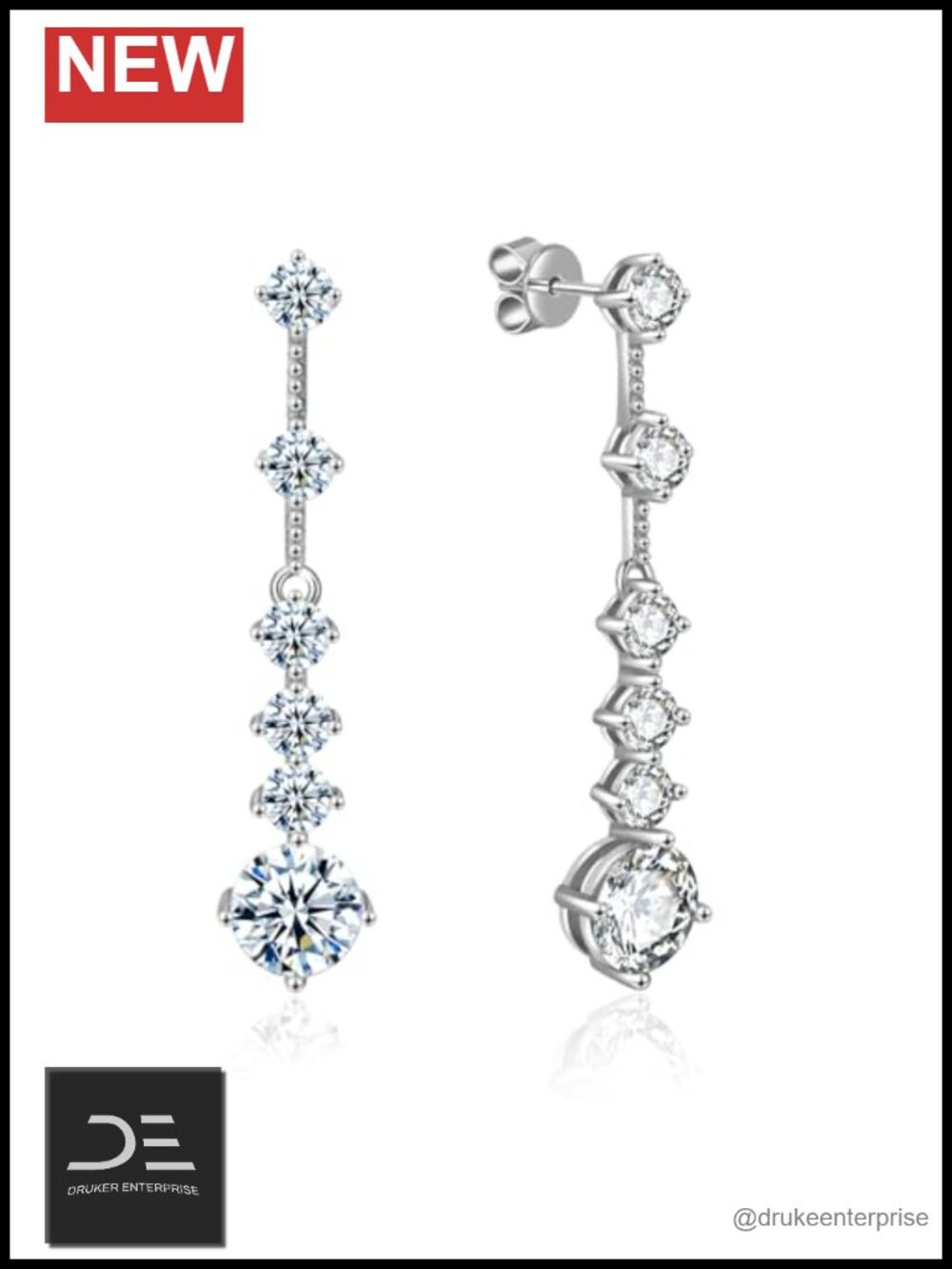 Moissanite Drop Earrings 18K White Gold Plated 925 Silver D Color Stud Earrings